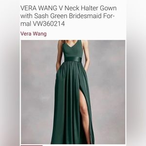 Vera Wang Vneck Halter Dress with sash-Forest Green